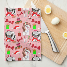 Schattig Kerstmis Shih Tzu Patroon  Theedoek