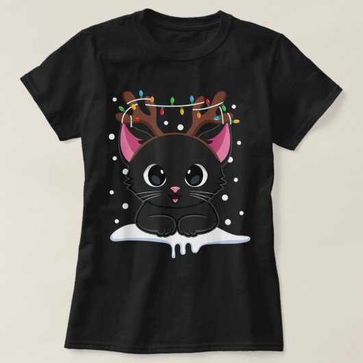 Schattig Kerstmis Zwart Kat Ontwerp T-shirt (Design voorkant)