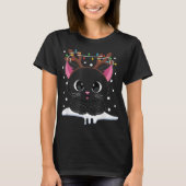 Schattig Kerstmis Zwart Kat Ontwerp T-shirt (Voorkant)