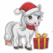 Schattig Kerstpaard Met Kerstmannenhoed Sticker (Voorkant)