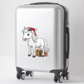 Schattig Kerstpaard Met Kerstmannenhoed Sticker (Koffer)