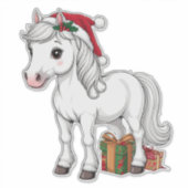 Schattig Kerstpaard Met Kerstmannenhoed Sticker (Voorkant)