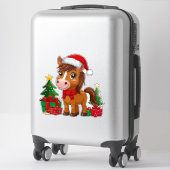Schattig Kerstpaard Met Kerstmannenhoed Sticker (Koffer)
