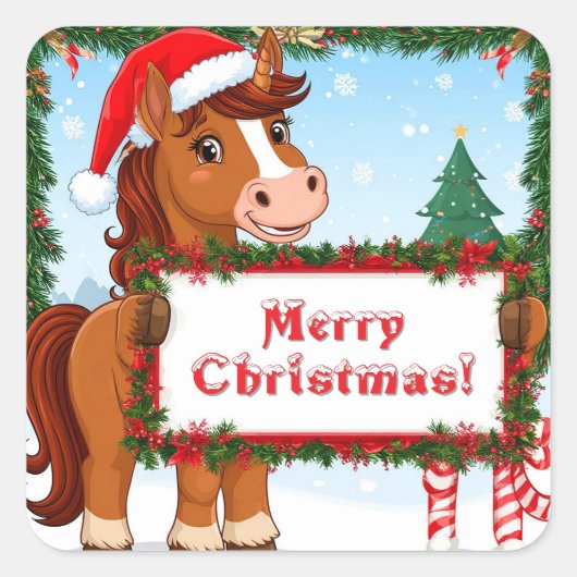 Schattig Kerstpaard Vierkante Sticker (Voorkant)