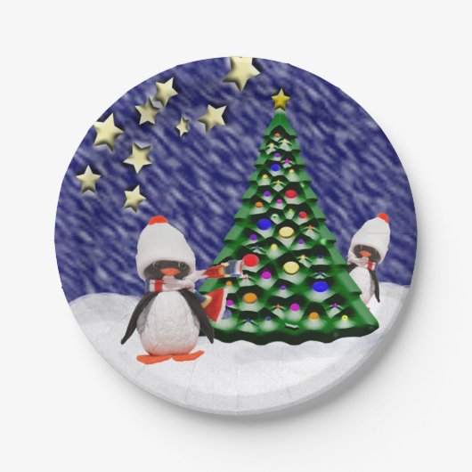 Schattig kerstparadise pinguïn Ornament Papieren Bordje (Voorkant)