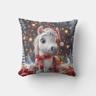 Schattig Kerstpony Met Kerstmannenhoed Kussen