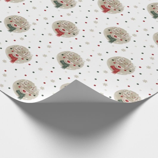 Schattig Kerstrendier - wit Cadeaupapier (Hoek)