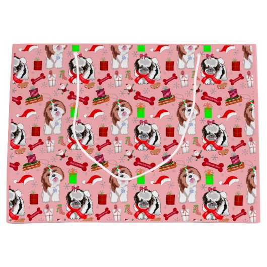 Schattig kerstschild Tzu-patroon Groot Cadeauzakje (Voorkant)