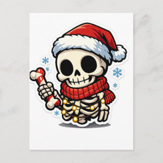 Schattig Kerstskelet met Suikerstok Kawaii Briefkaart