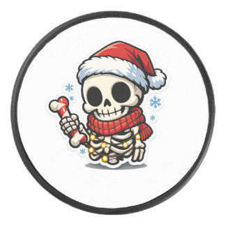 Schattig Kerstskelet met Suikerstok Kawaii Hockey Puck