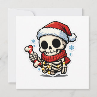 Schattig Kerstskelet met Suikerstok Kawaii Kaart