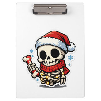 Schattig Kerstskelet met Suikerstok Kawaii Klembord