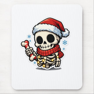 Schattig Kerstskelet met Suikerstok Kawaii Muismat