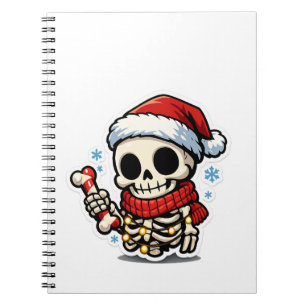 Schattig Kerstskelet met Suikerstok Kawaii Notitieboek