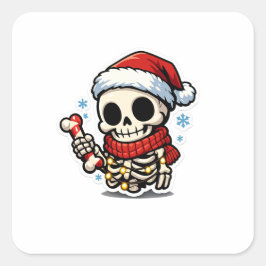 Schattig Kerstskelet met Suikerstok Kawaii  Vierkante Sticker
