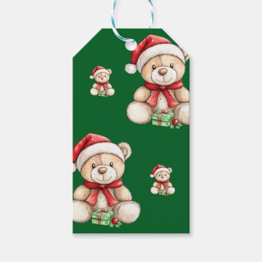 Schattig kerstteddy Bear Cadeaulabel (Voorkant)