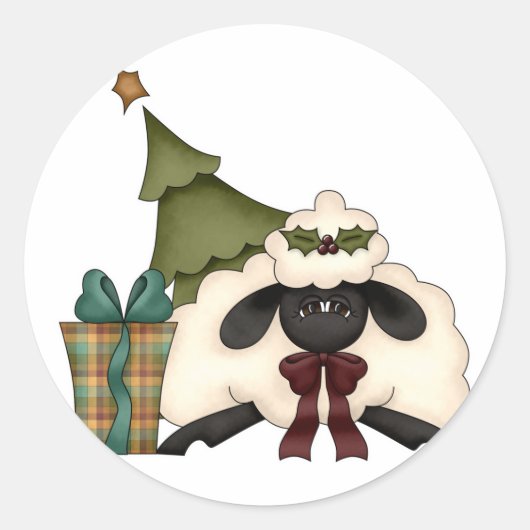 schattig kersttijdschaap ronde sticker (Voorkant)