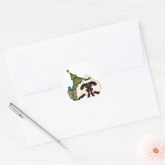 schattig kersttijdschaap ronde sticker (Envelop)