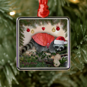 Schattig Kerstwasbeer in jurk en kerstmuts Metalen Ornament
