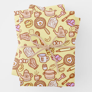 Schattig keukengerei geel inpakpapier vel
