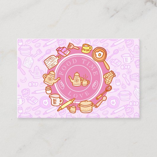 Schattig keukengerei roze visitekaartje (Voorkant)