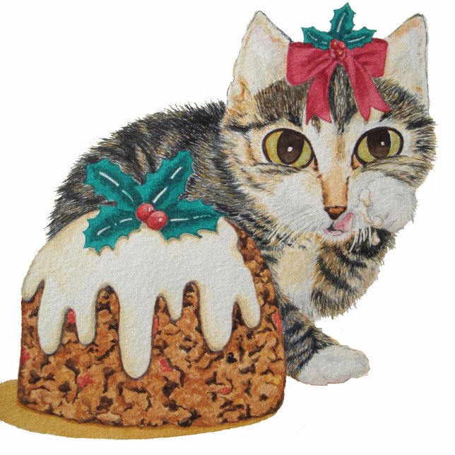 schattig keukentafeltje van kattenetende pudding v fotobeeldje ornament (Voorkant)