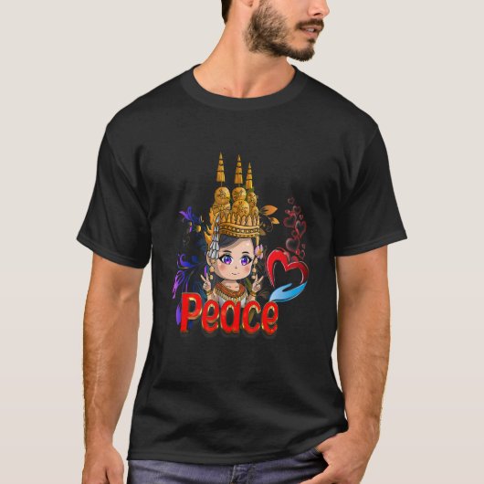 Schattig Khmer Li'l Apsara vrede en liefde Cambodj T-shirt (Voorkant)