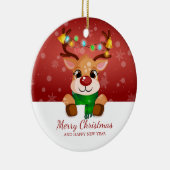 Schattig Kijkend Rendier Kerstgroet Keramisch Ornament (Rechts)