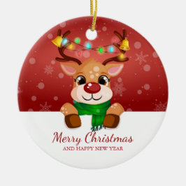 Schattig Kijkend Rendier Kerstgroet Keramisch Ornament