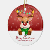 Schattig Kijkend Rendier Kerstgroet Keramisch Ornament (Links)
