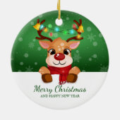 Schattig Kijkend Rendier Kerstgroet Keramisch Ornament (Achterkant)