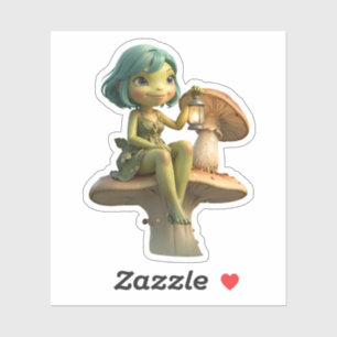 Schattig kikker meisje met lantaarn op paddestoel sticker