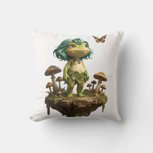 Schattig kikker meisje tussen paddenstoelen met vl kussen