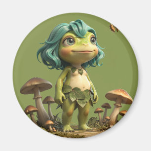 Schattig kikker meisje tussen paddenstoelen met vl magneet