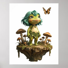 Schattig kikker meisje tussen paddenstoelen met vl poster