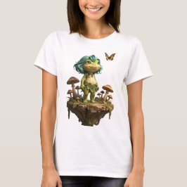 Schattig kikker meisje tussen paddenstoelen met vl t-shirt