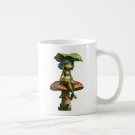 Schattig kikker meisje zittend op paddestoel koffi koffiemok