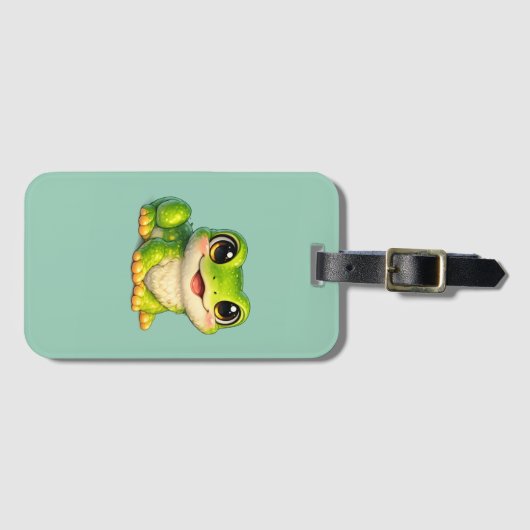 Schattig kikkerontwerp met grote ogen Kawaii Bagagelabel (Voorkant (horizontaal))