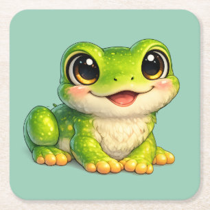 Schattig kikkerontwerp met grote ogen Kawaii Kartonnen Onderzetters