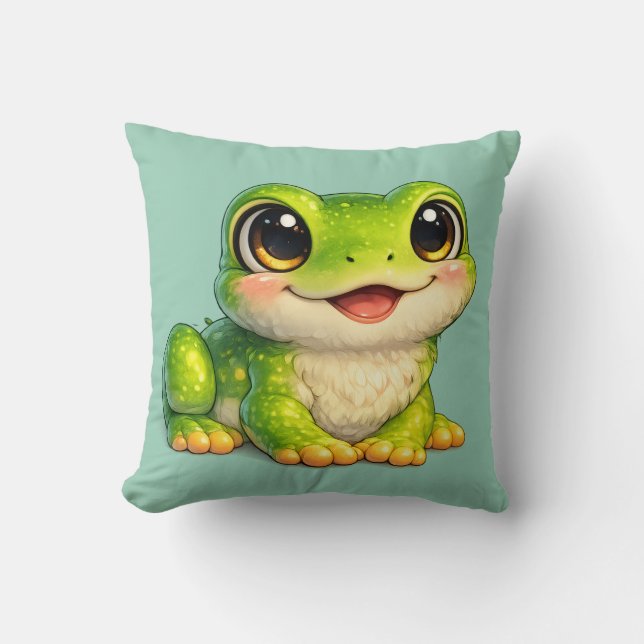 Schattig kikkerontwerp met grote ogen Kawaii Kussen (Voorkant)