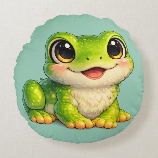 Schattig kikkerontwerp met grote ogen Kawaii Rond Kussen (Voorkant)