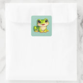 Schattig kikkerontwerp met grote ogen Kawaii Vierkante Sticker (Tas)