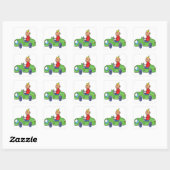 Schattig Kind Bestuurt Groene Auto Kinderen Illust Vierkante Sticker (Vel)