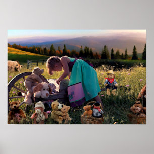 Schattig kind buiten met Poster speelgoed