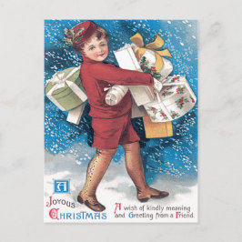 Schattig Kind Draagt Cadeaus Hulst Sneeuw Briefkaart