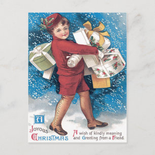 Schattig Kind Draagt Cadeaus Hulst Sneeuw Briefkaart