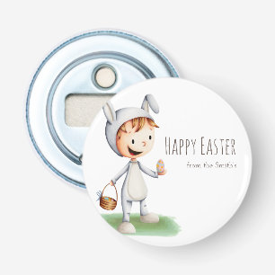 Schattig kind in paashaas kostuum Gelukkig Pasen Button Flesopener