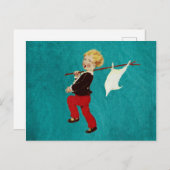 Schattig  kind met witte vlag op stok briefkaart (Voorkant / Achterkant)
