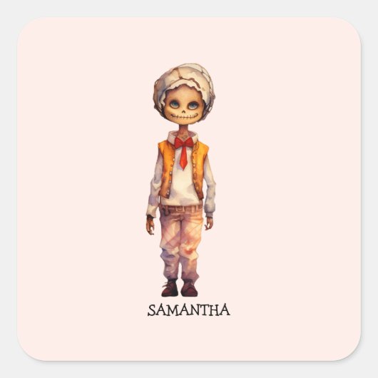 Schattig Kind Zombie - Schattige Halloween Vierkante Sticker (Voorkant)