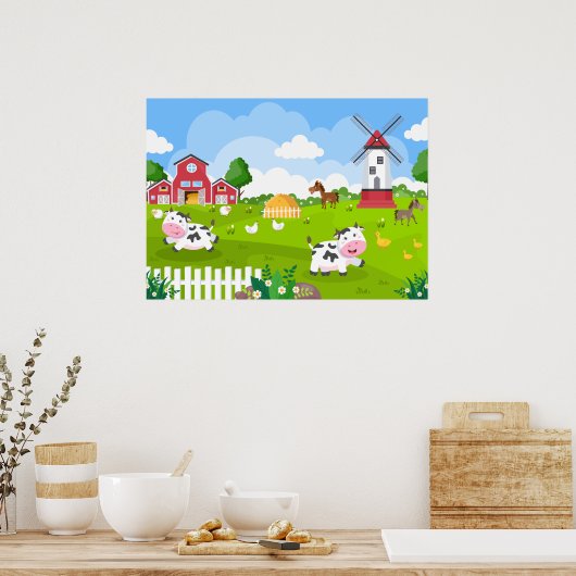 schattig kinder Boerderij Poster (Keuken)